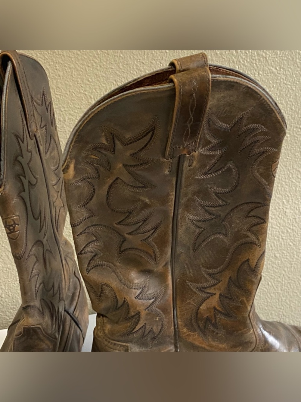 Ariat Tan Leather Western Boots men size 12D cowboy western Distressed Brown - Picture 7 of 15